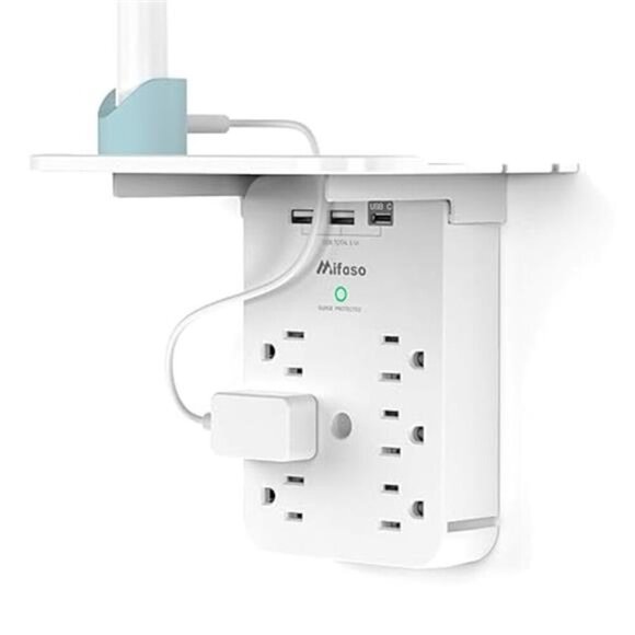 Wall Outlet Extender with Surge Protector 6 AC Outlets, Shelf USB Charging Ports - Picture 8 of 8